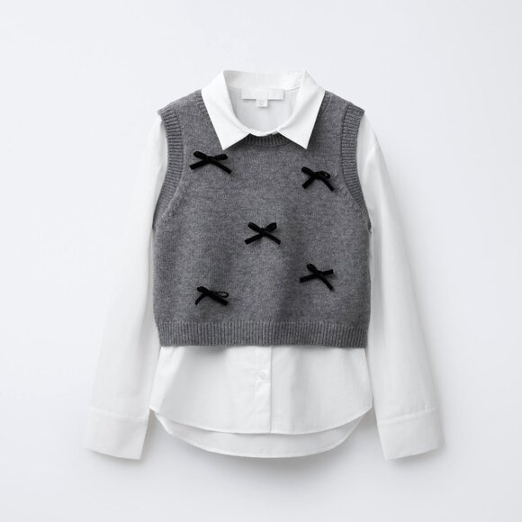 Zara Other - Zara Kids || Poplin Shirt with Knitted Vest + Velvet Bows